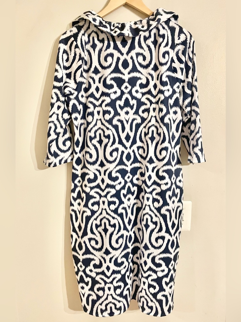 Gretchen Scott Designs Navy and White Printed Cowl Neck Dress - Picture 3 of 11